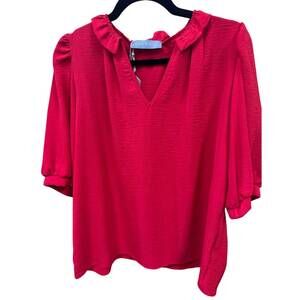 NEW PIXI + IVY women's ruffle neck top in red